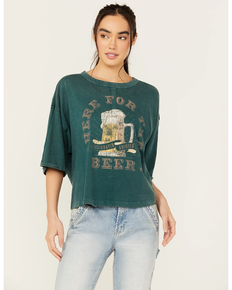 Cleo + Wolf Women's Aria Short Sleeve Boxy Cropped Graphic Tee