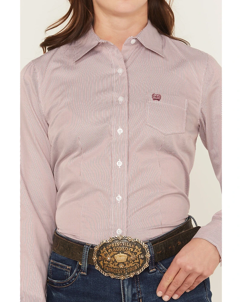 Cinch Women's Striped Print Long Sleeve Button-Down Stretch Wester Shirt
