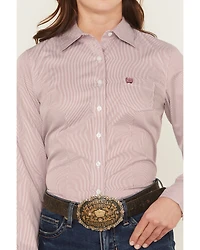 Cinch Women's Striped Print Long Sleeve Button-Down Stretch Wester Shirt