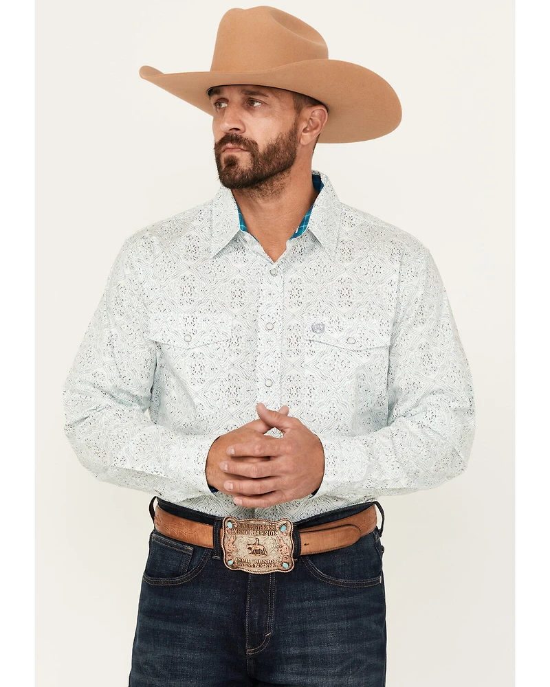 Panhandle Select Men's Medallion Print Long Sleeve Snap Stretch Western Shirt