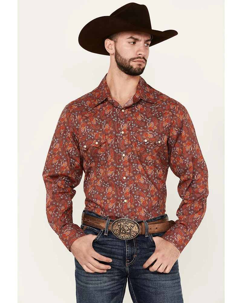 Rock & Roll Denim Men's Paisley Print Long Sleeve Snap Stretch Western Shirt