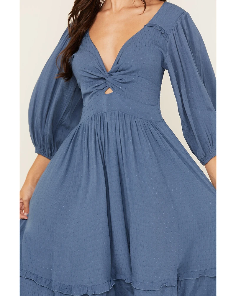 Wild Moss Women's Knot Front Midi Dress