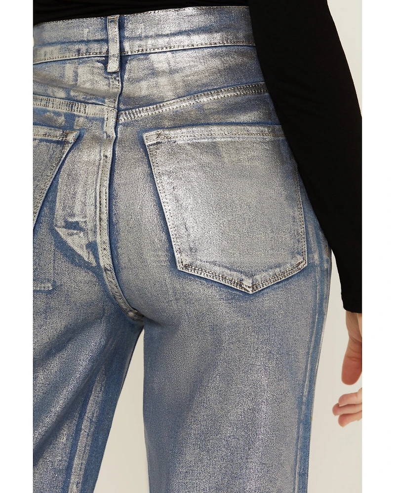 Vibrant Denim Women's Medium Wash Metallic Wide Leg Jeans