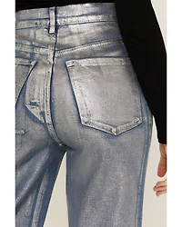 Vibrant Denim Women's Medium Wash Metallic Wide Leg Jeans