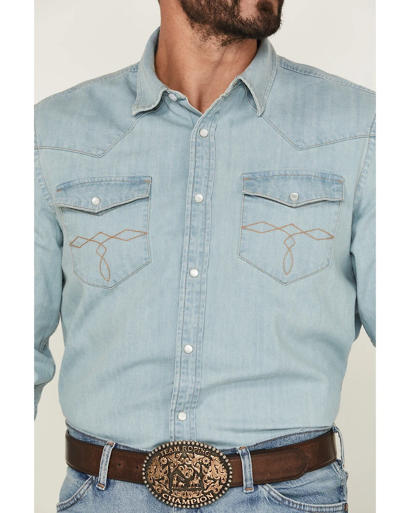 Cody James Men's Frosty Light Wash Long Sleeve Snap Denim Western Shirt