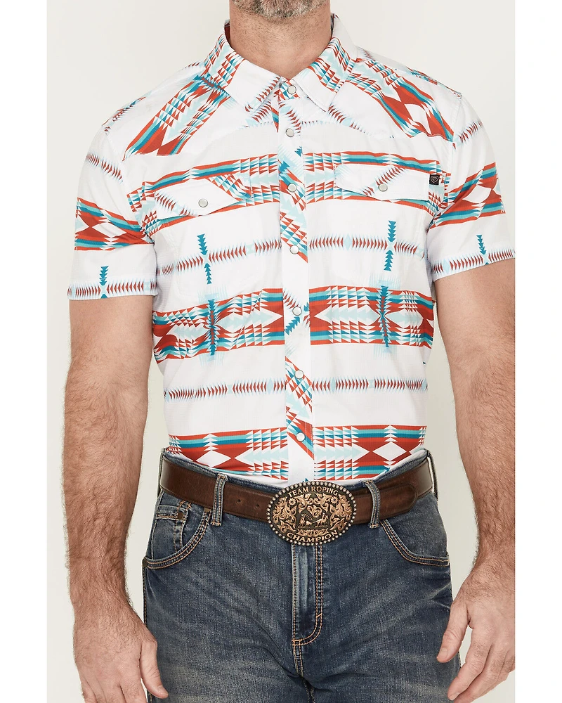 Rock & Roll Denim Men's Tek Southwestern Striped Short Sleeve Pearl Snap Western Shirt