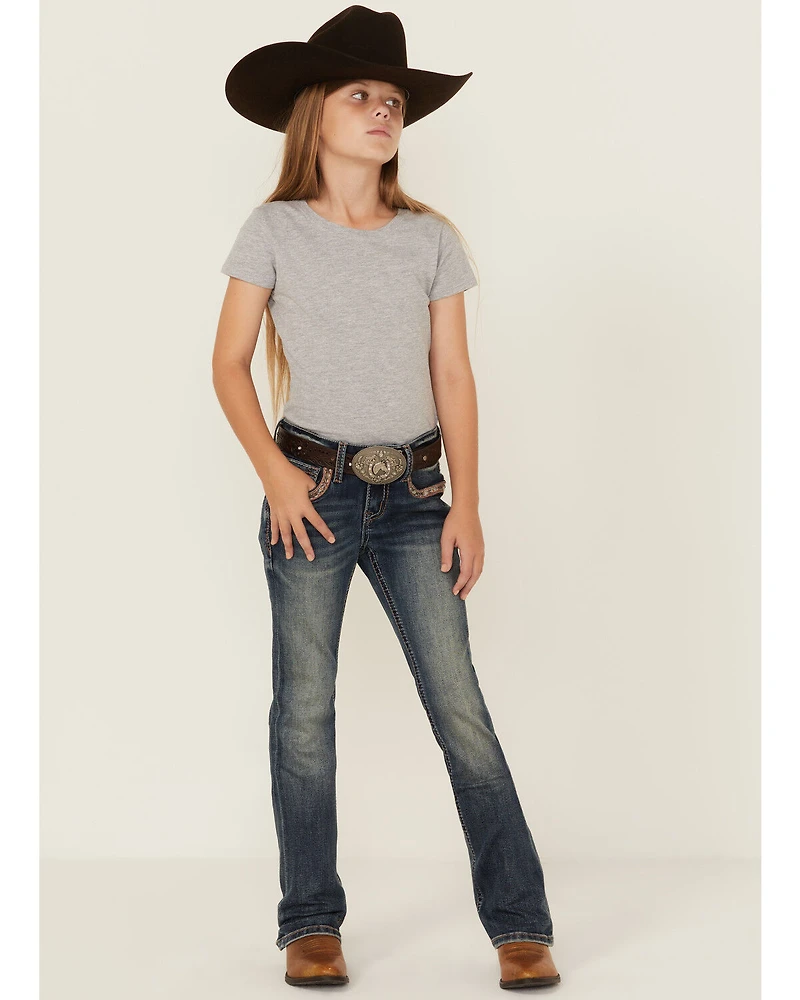 Grace LA Girls' Cowhide Horseshoe Bootcut Stretch Denim Jeans
