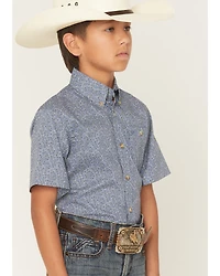 Wrangler Boys' Paisley Print Short Sleeve Button-Down Western Shirt