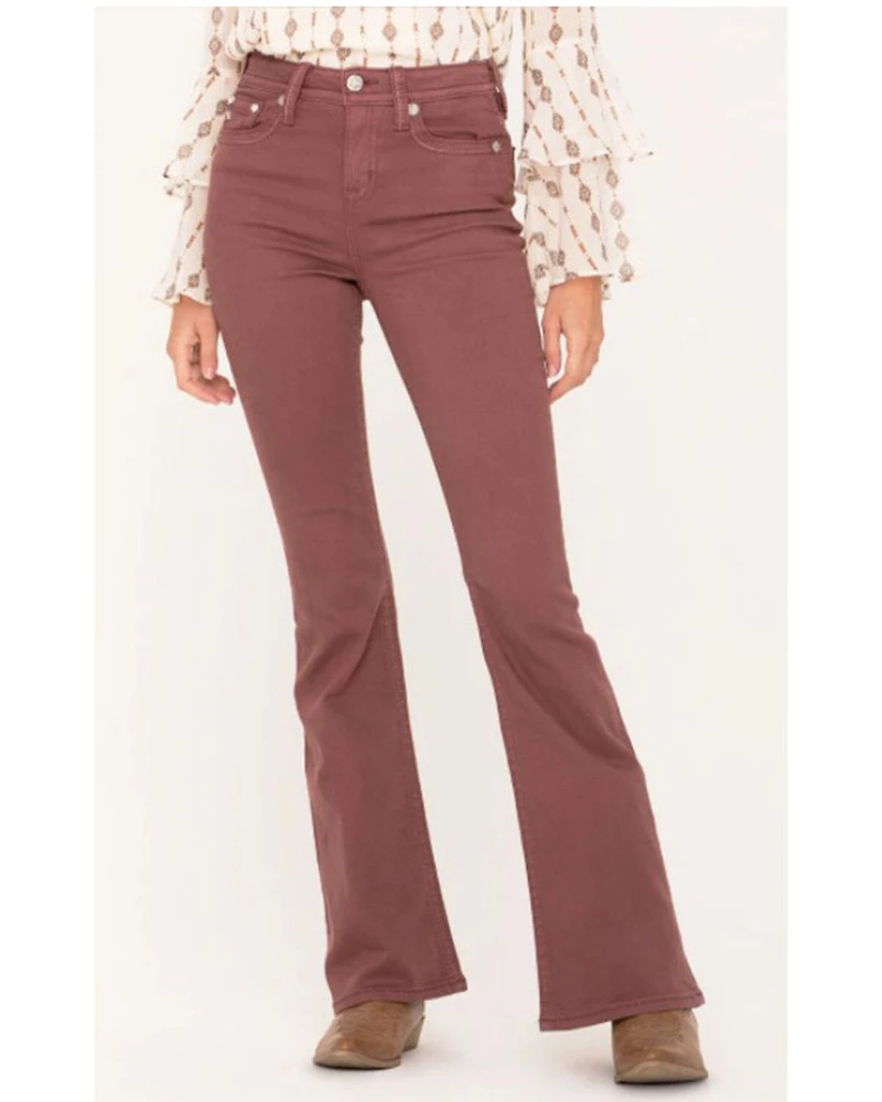 Miss Me Women's X-Shaped Flap Pocket High Rise 34" Flare Denim Jeans