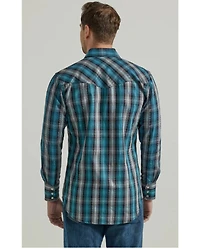 Wrangler Men's FR Plaid Print Long Sleeve Snap Work Shirt