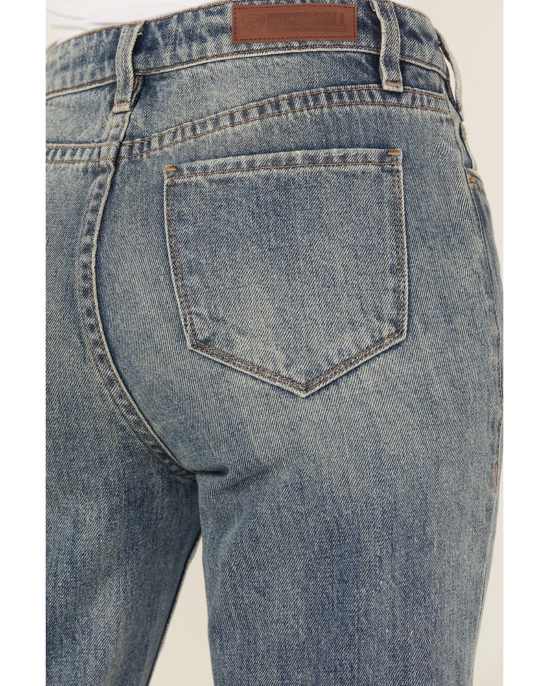 Rock & Roll Denim Women's Medium Wash High Rise Yoke Pocket Vintage Bootcut Jeans