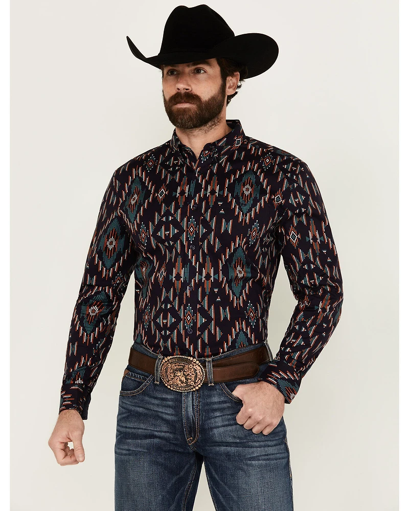 RANK 45® Men's Hilsborrow Southwester Print Long Sleeve Button-Down Stretch Western Shirt