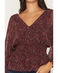 Shyanne Women's Roice Printed Chiffon Smocked Waist Top