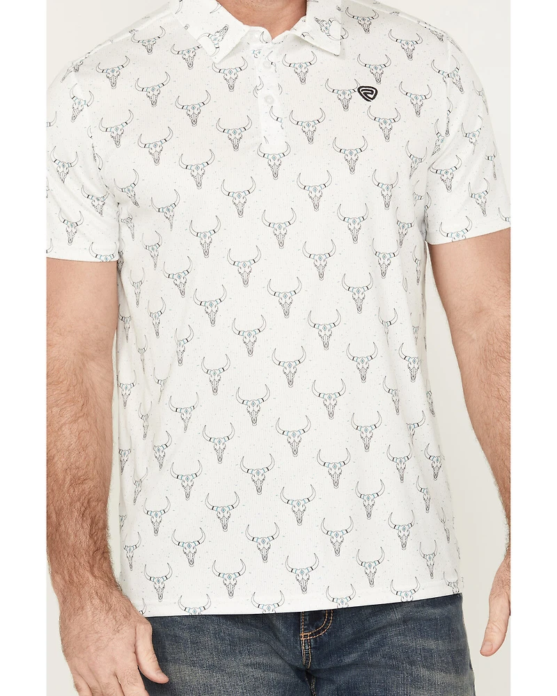Rock & Roll Denim Men's Longhorn Print Short Sleeve Button-Down Polo