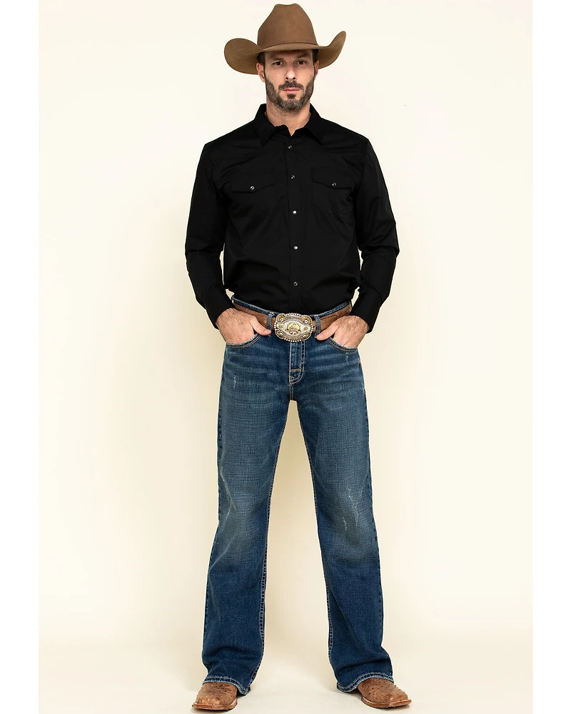 Gibson Men's Basic Solid Long Sleeve Pearl Snap Western Shirt
