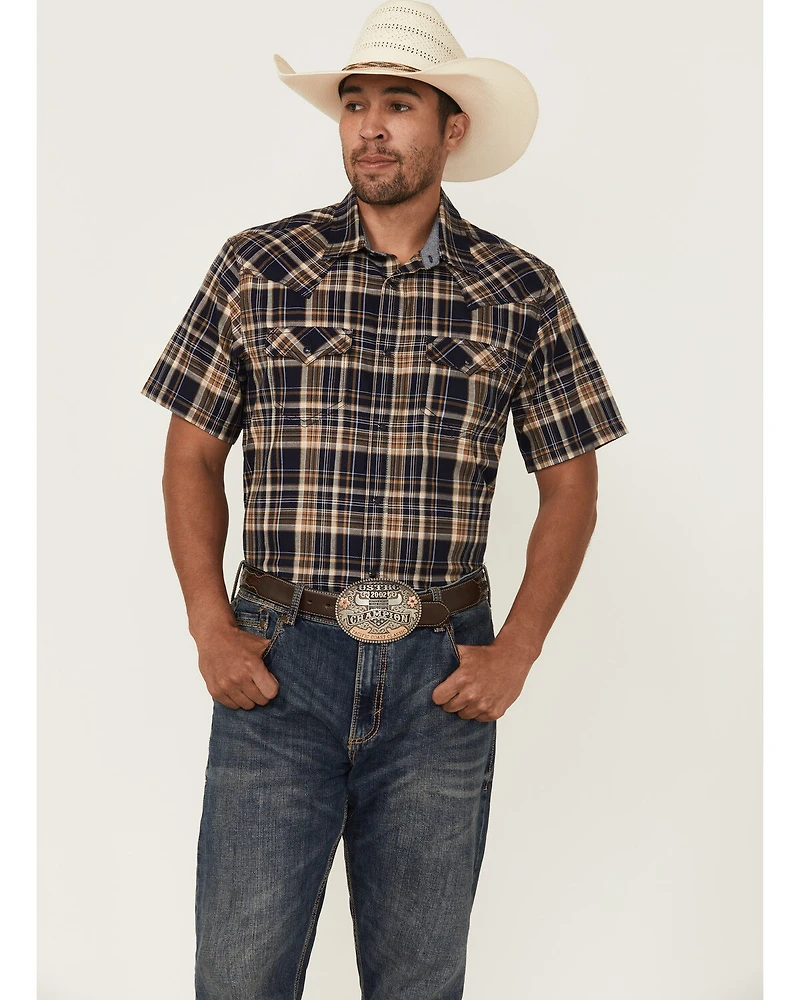 Cody James Men's Rustic Rodeo Plaid Print Short Sleeve Snap Western Shirt - Tall