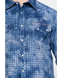 Rock & Roll Denim Men's Spray Washed Satin Plaid Long Sleeve Western Shirt