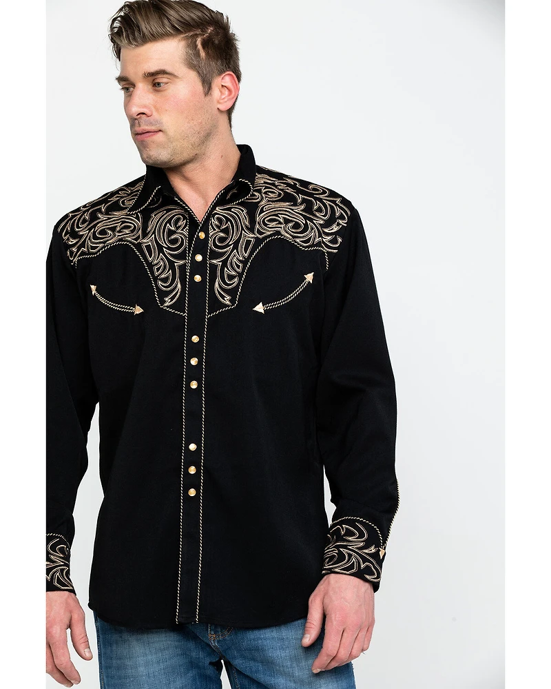 Scully Men's Embroidered Scroll Long Sleeve Snap Western Shirt