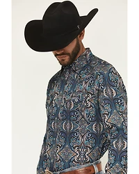 Moonshine Spirit Men's Show Stopper Floral Print Long Sleeve Snap Western Shirt