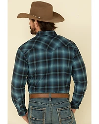 Resistol Men's Ombre Large Plaid Print Long Sleeve Western Snap Shirt