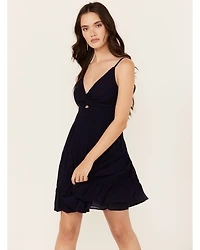 Angie Women's Eyelet Front Twist Sleeveless Mini Dress