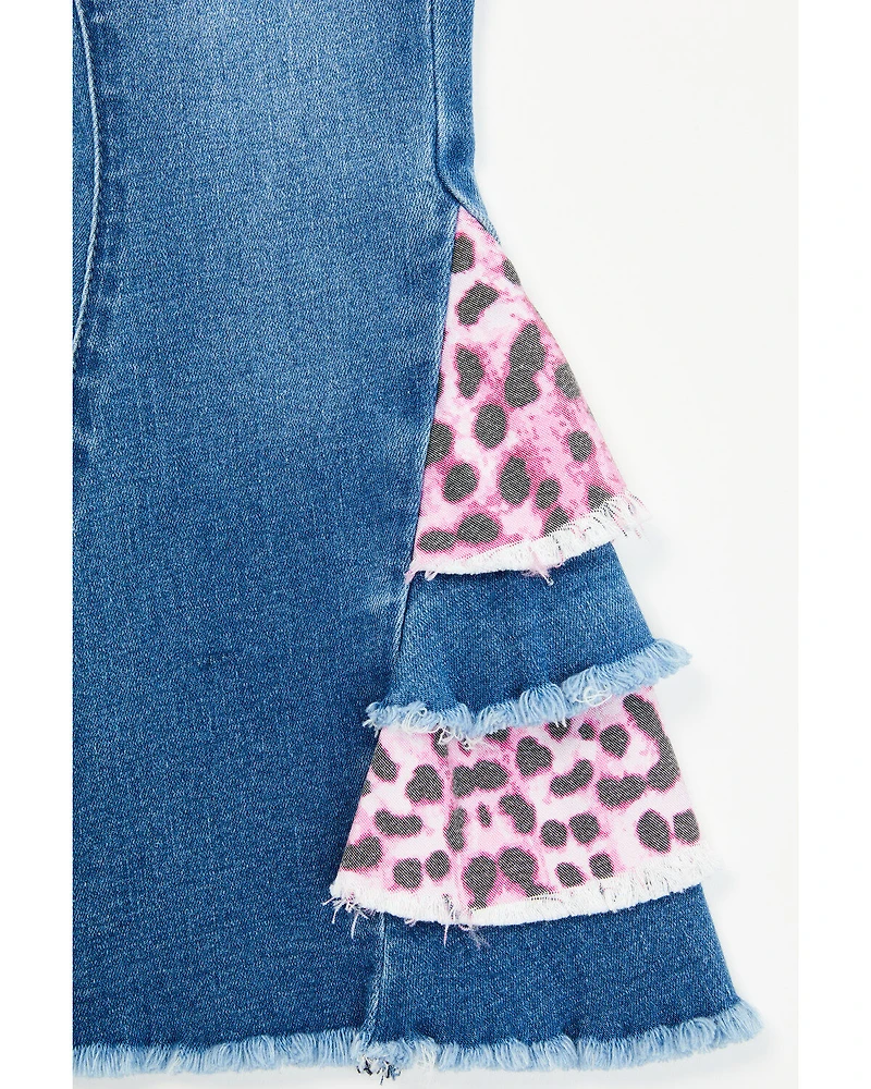 Cowgirl Hardware Toddler Girls' Leopard Print Side Ruffle Flare Jeans