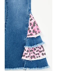 Cowgirl Hardware Toddler Girls' Leopard Print Side Ruffle Flare Jeans
