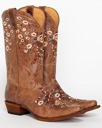 Shyanne Women's Maisie Floral Embroidered Western Leather Boots - Snip Toe