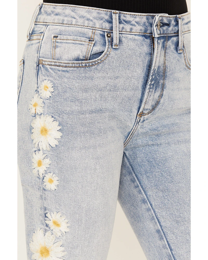 Driftwood Women's Daisy Daydream Light Wash High Rise Straight Cropped Jeans