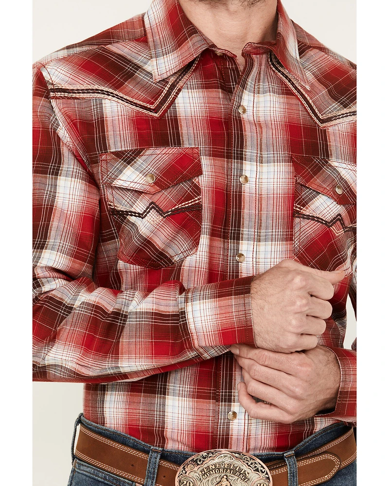 Rock 47 by Wrangler Men's Plaid Print Long Sleeve Snap Western Shirt