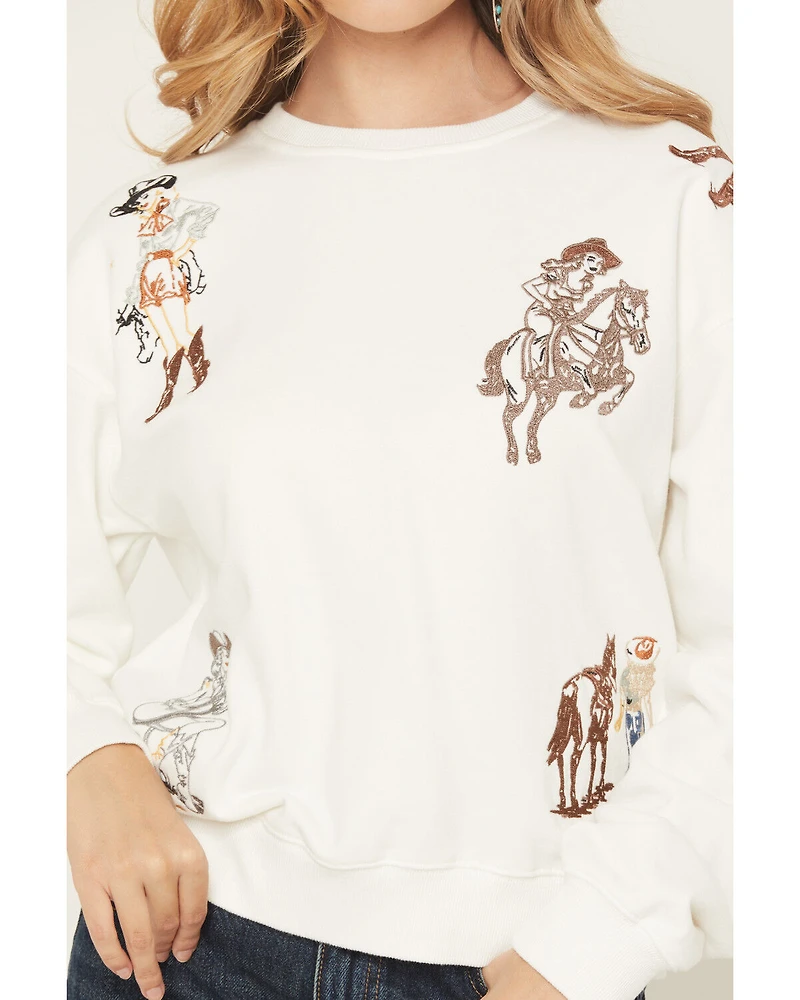 Blue B Women's Cowgirl Conversation Embroidered Crewneck