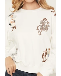 Blue B Women's Cowgirl Conversation Embroidered Crewneck