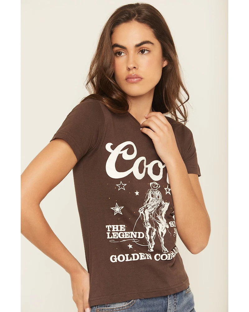 Coors Women's Rhinestone Stars Cowboy Short Sleeve Oversized Graphic Tee