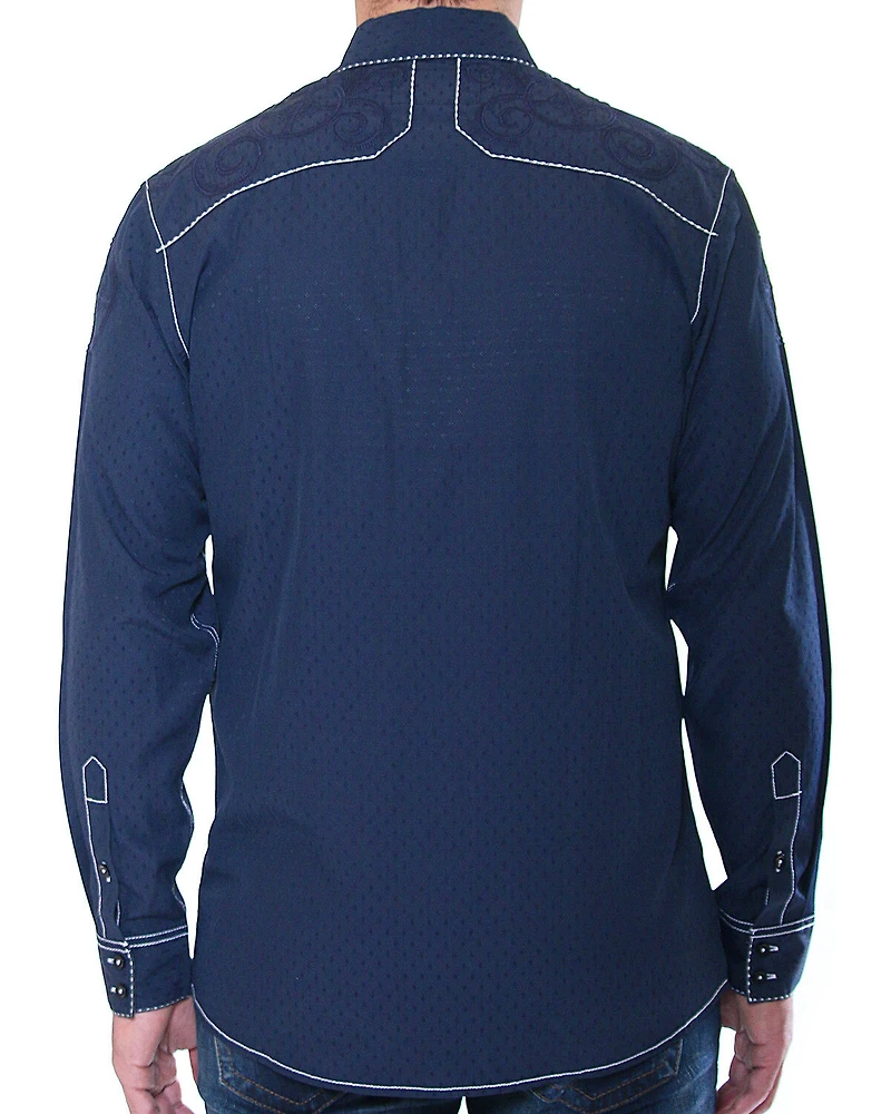 Austin Season Men's Embroidered Long Sleeve Button Down Shirt