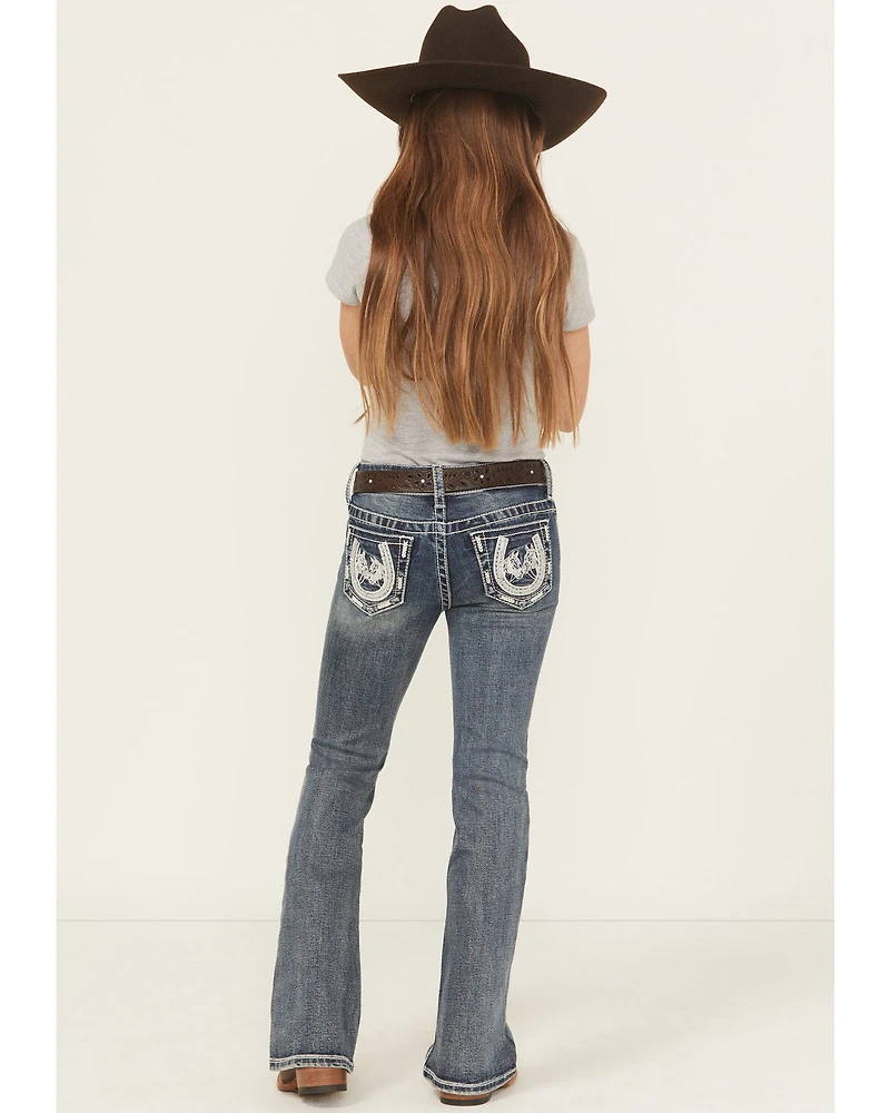 Grace LA Girls' Medium Wash Horse Pocket Bootcut Stretch Denim Jeans