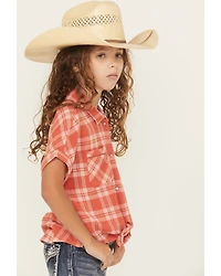 Shyanne Girls' Camp Plaid Print Short Sleeve Snap Tie-Front Shirt