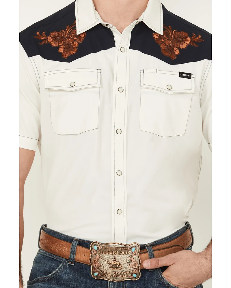 Cinch Men's Embroidered Flowers Short Sleeve Snap Western Shirt