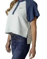 Kimes Ranch Women's Colorblock Short Sleeve 1/4 Button-Down Tee