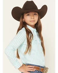 Wrangler Girls' Striped Long Sleeve Pearl Snap Western Shirt