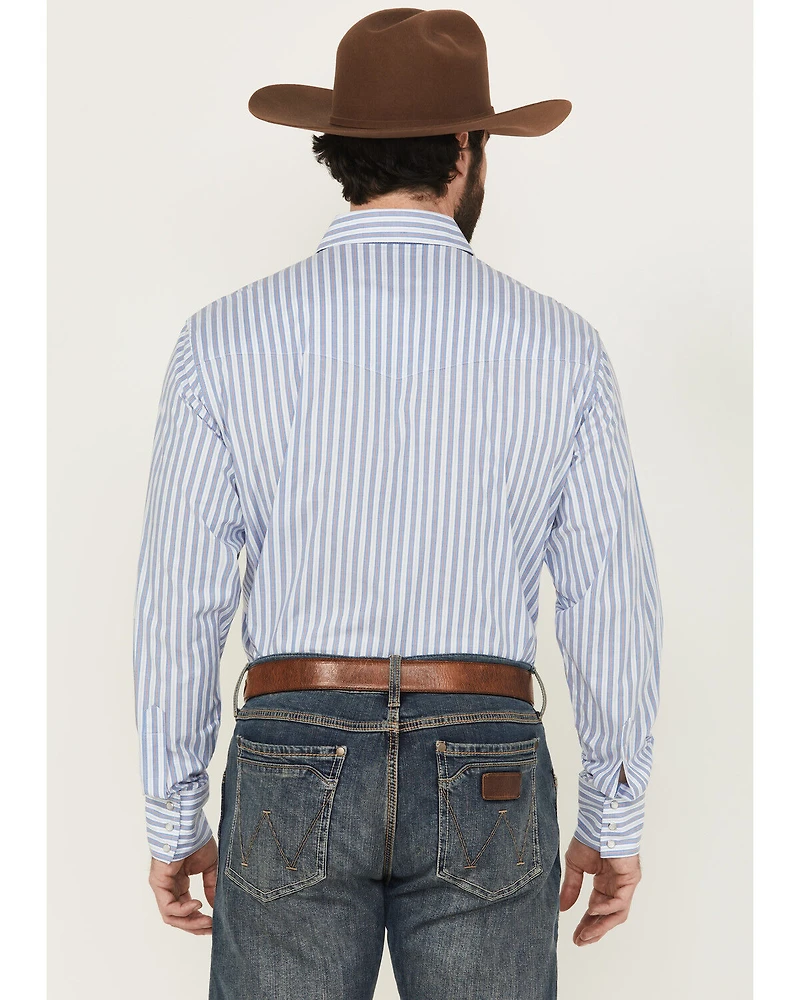 Wrangler Men's Striped Print Long Sleeve Snap Stretch Western