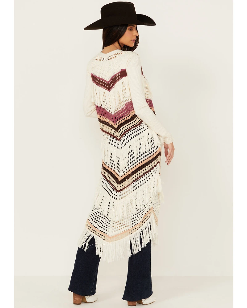 Shyanne Women's Long Striped Crochet Fringe Sweater Vest