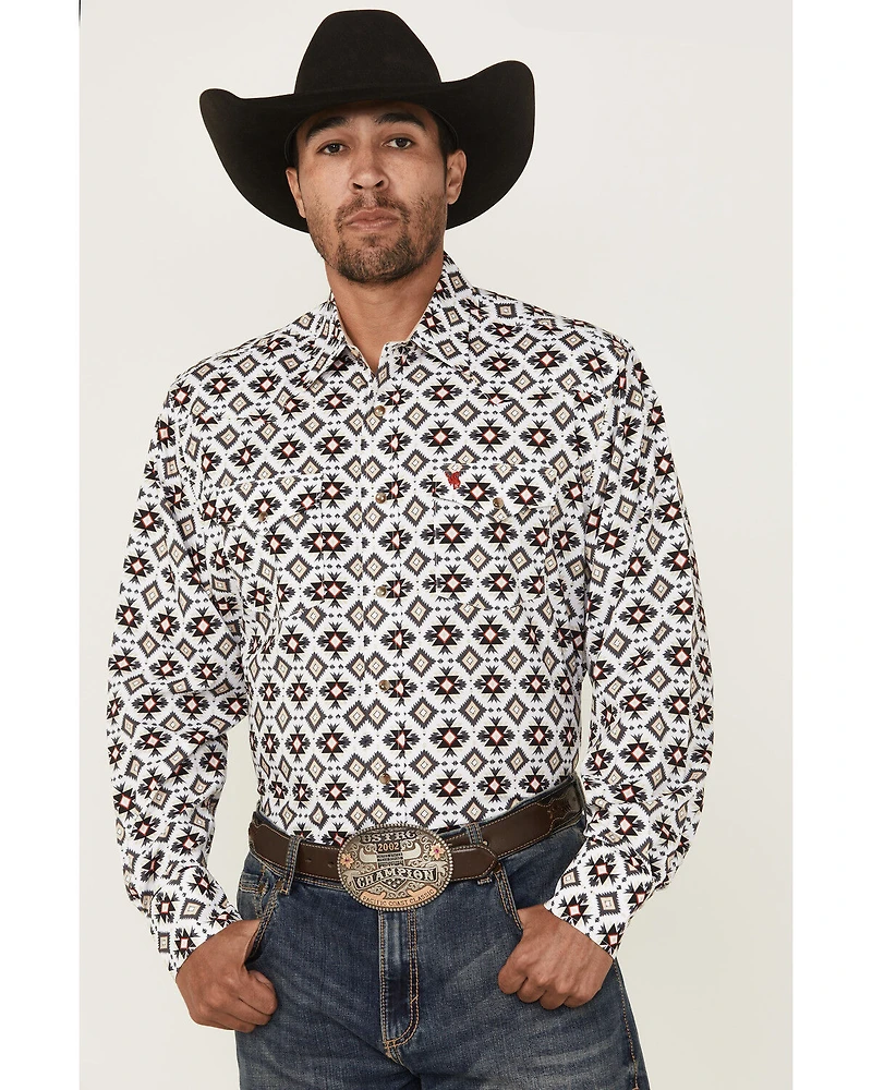 Rodeo Clothing Men's Geo Print Long Sleeve Snap Western Shirt