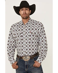 Rodeo Clothing Men's Geo Print Long Sleeve Snap Western Shirt