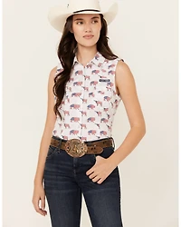 Rough Stock by Panhandle Women's American Flag Sleeveless Pearl Snap Stretch Western Shirt