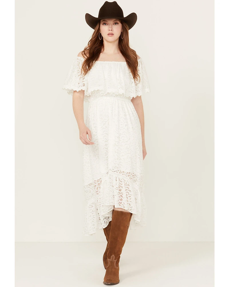 Beyond The Radar Women's Off Shoulder Lace Midi Dress