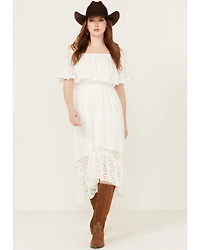 Beyond The Radar Women's Off Shoulder Lace Midi Dress