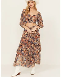 Beyond The Radar Women's Floral Print Tie Back Top
