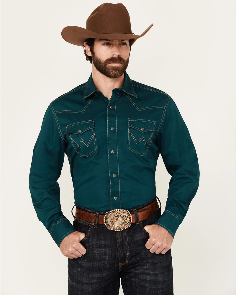 Wrangler Retro Men's Solid Long Sleeve Snap Western Shirt