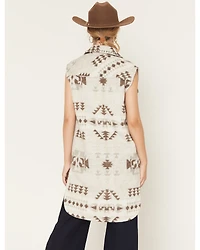 Ashley Women's Southwestern Print Studded Button-Down Long Vest