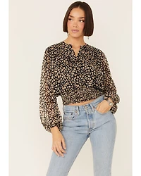 Lush Women's Floral Cropped Blouse
